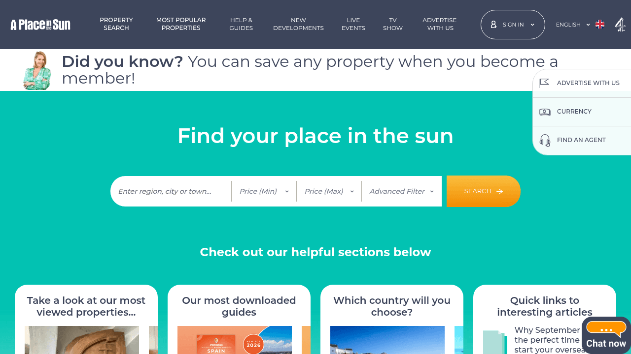 Screenshot of https://www.aplaceinthesun.com