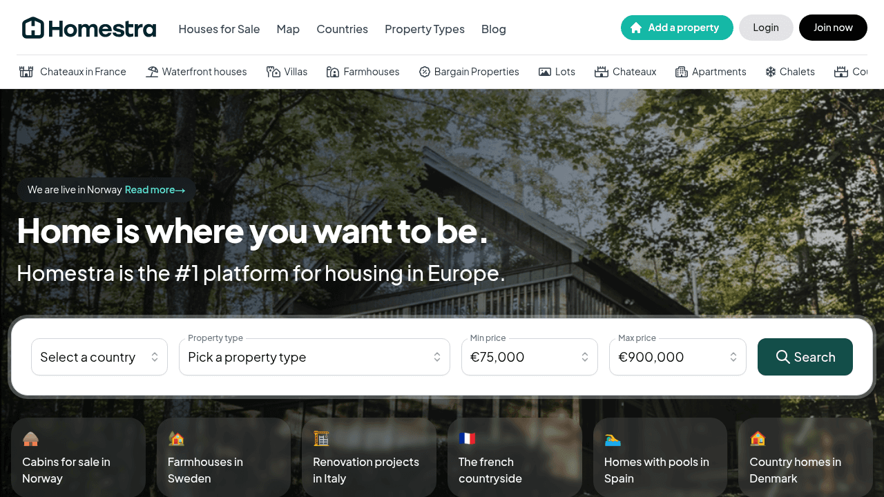 Screenshot of https://homestra.com