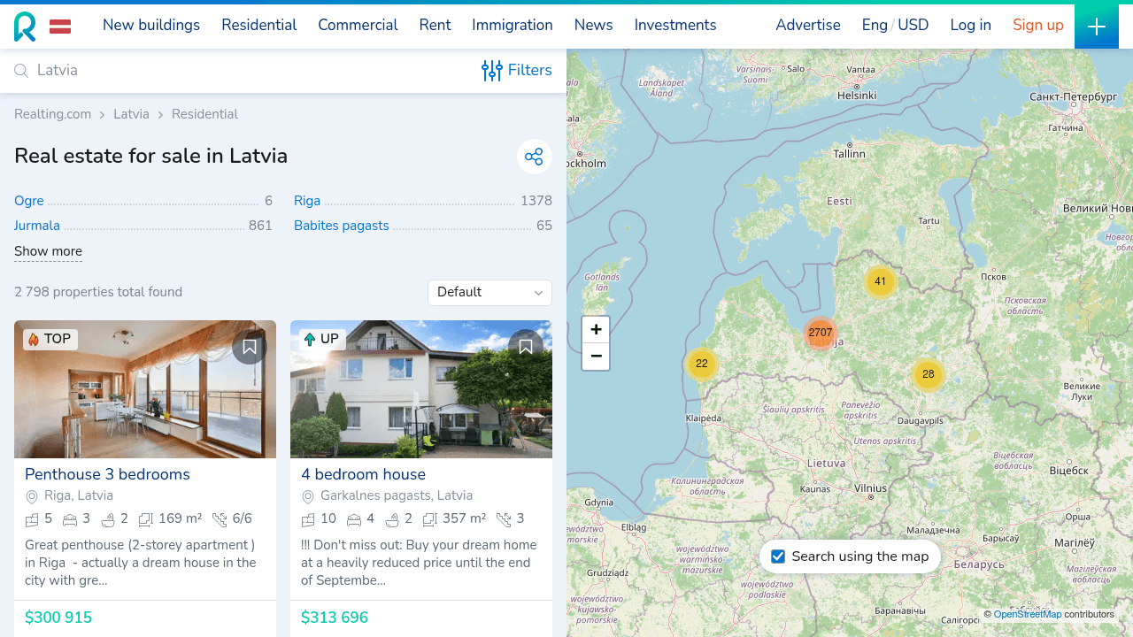 Screenshot of https://realting.com/latvia/property
