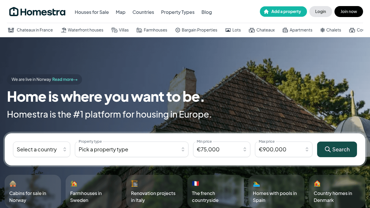 Screenshot of https://homestra.com/en