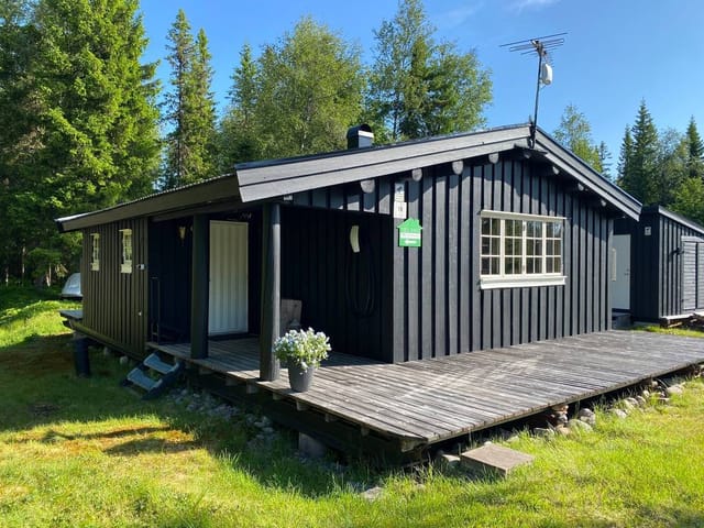 Exterior view of the renovated mountain cabin