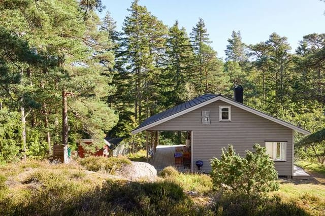 Front view of the cottage and garden