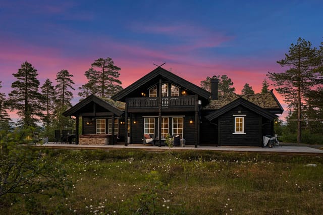 Front view of the mountain cabin