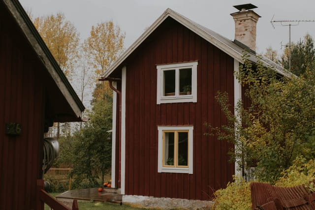 Front view of the cottage and garden