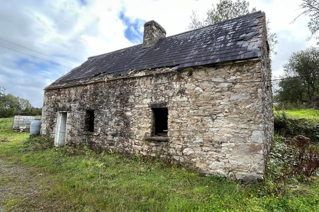 Front view of the cottage and surrounding land