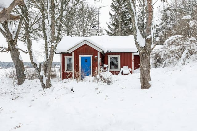 Front view of the red country house