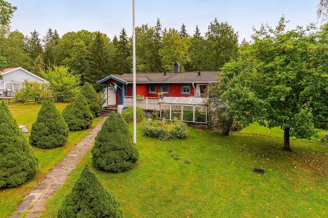 Front view of the house and garden