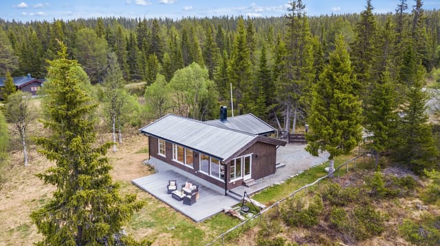 Front view of the cabin and outbuilding