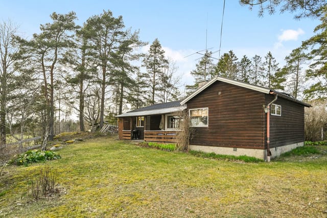 Front view of the cottage and garden