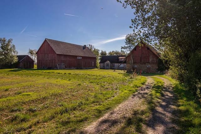 Farmhouse exterior and garden view