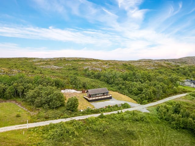 Drone photo showing the property's scenic location and good distance between cabins.