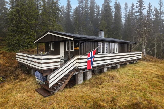 A pleasant cabin with panoramic views of Tjønnstultjønna and the surrounding mountains.