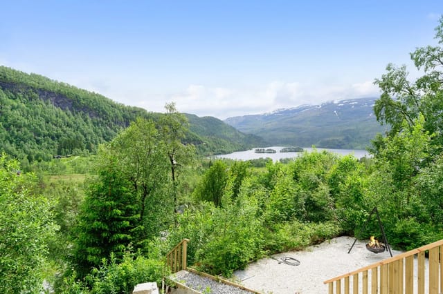 Beautiful view towards Eikevannet and the majestic mountains surrounding the property.