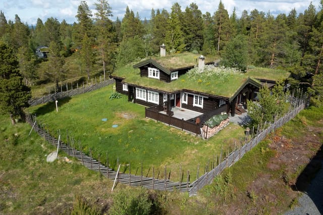 Front view of the timber cabin