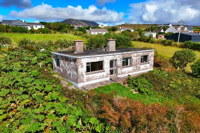 Front view of the bungalow and surrounding landscape