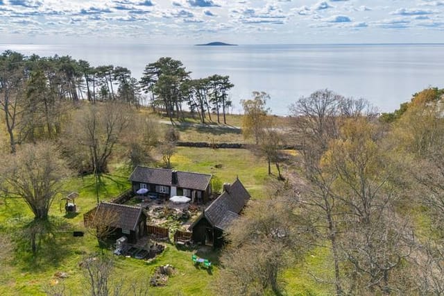 Front view of the summer house and garden