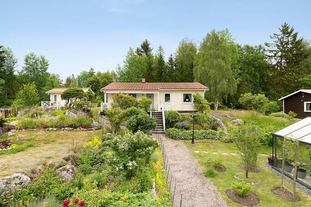 Front view of the house and garden