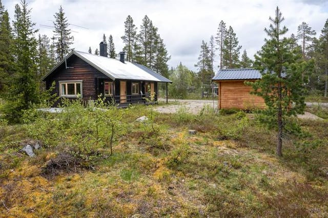 Exterior view of the cabin and lot